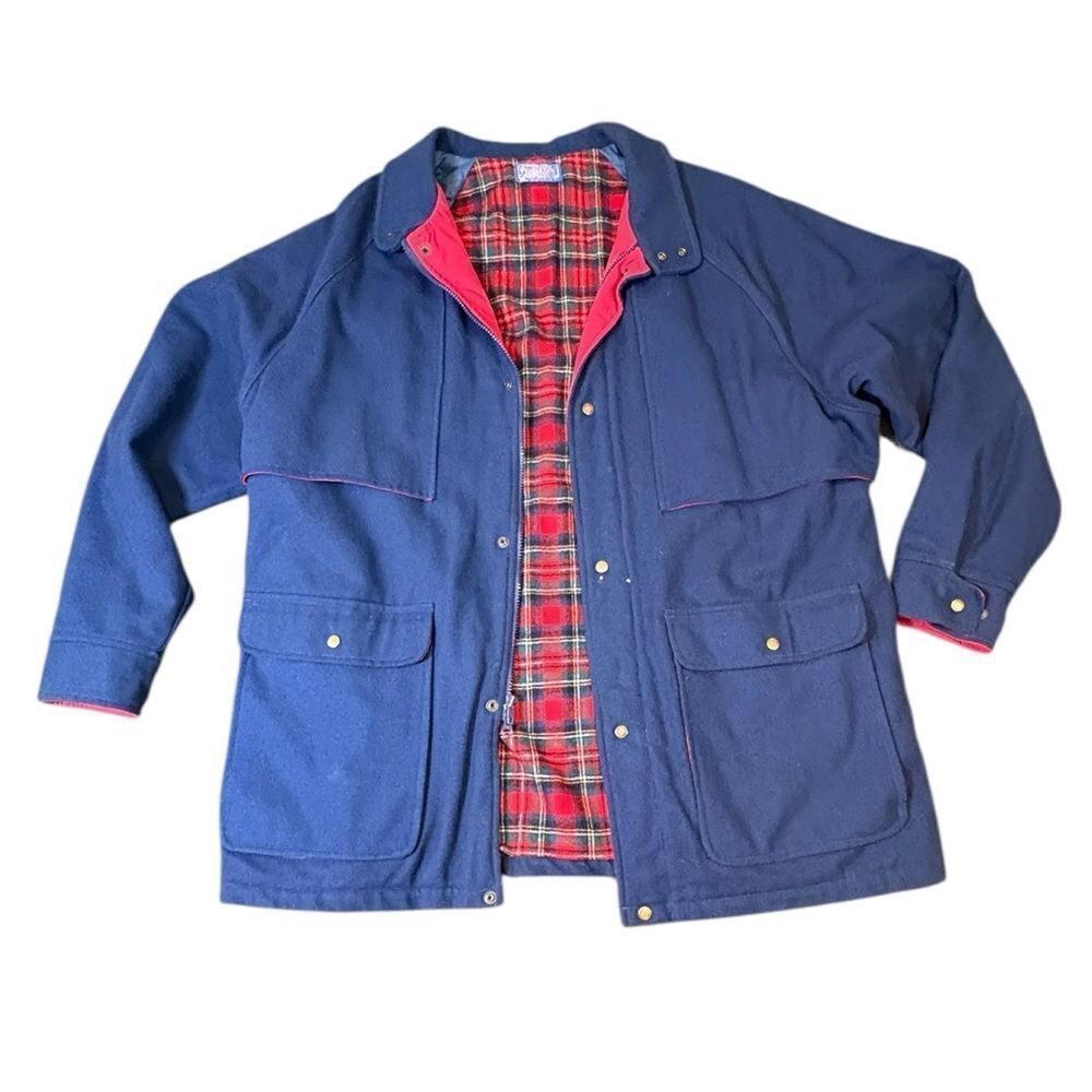Pendleton Wool Jacket Thinsulate Lined Size XL Made in USA – Navy & Red Plaid